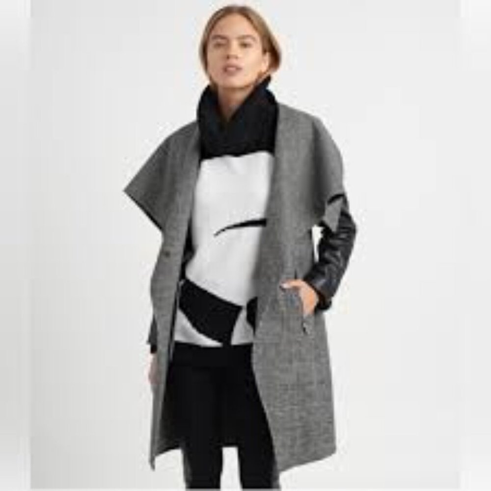 Zara Gray and Black Women's Cape Coat with faux leather